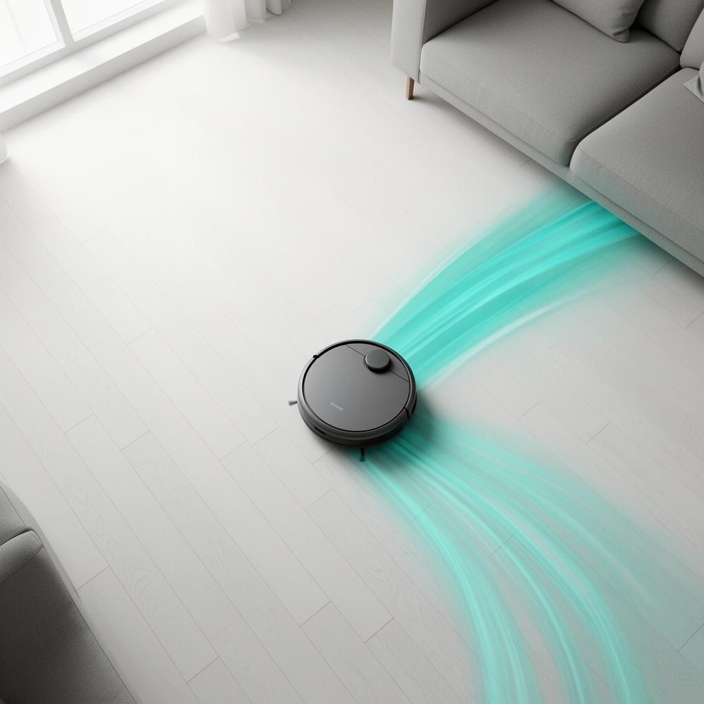 Robot aspirador navegando una casa moderna